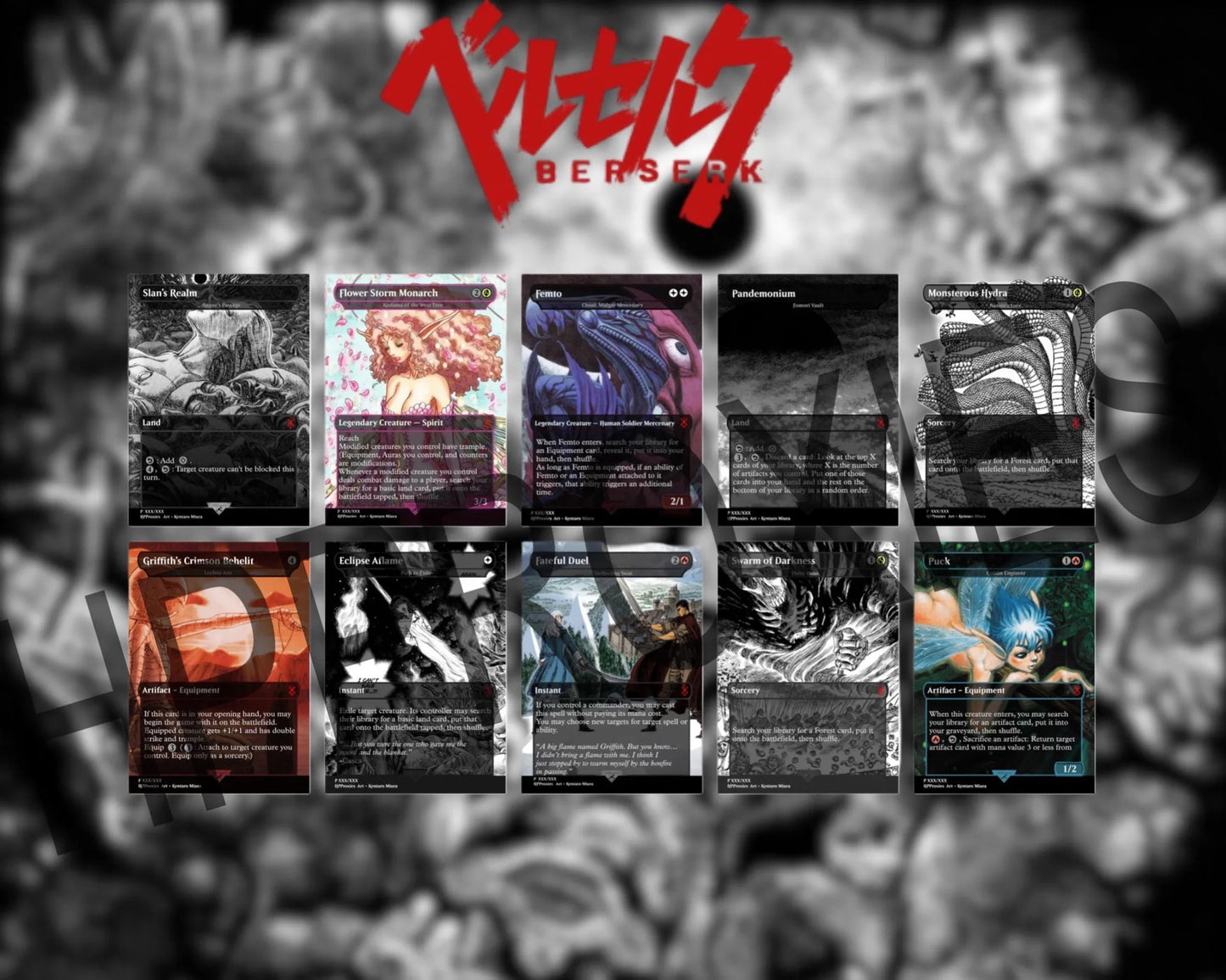 Berserk Commander Deck Bundle: Guts, the Black Swordsman (Cloud, EX-Soldier) and Griffith (Sephiroth Fabled Soldier/One Winged Angel) Decks - HPProxies