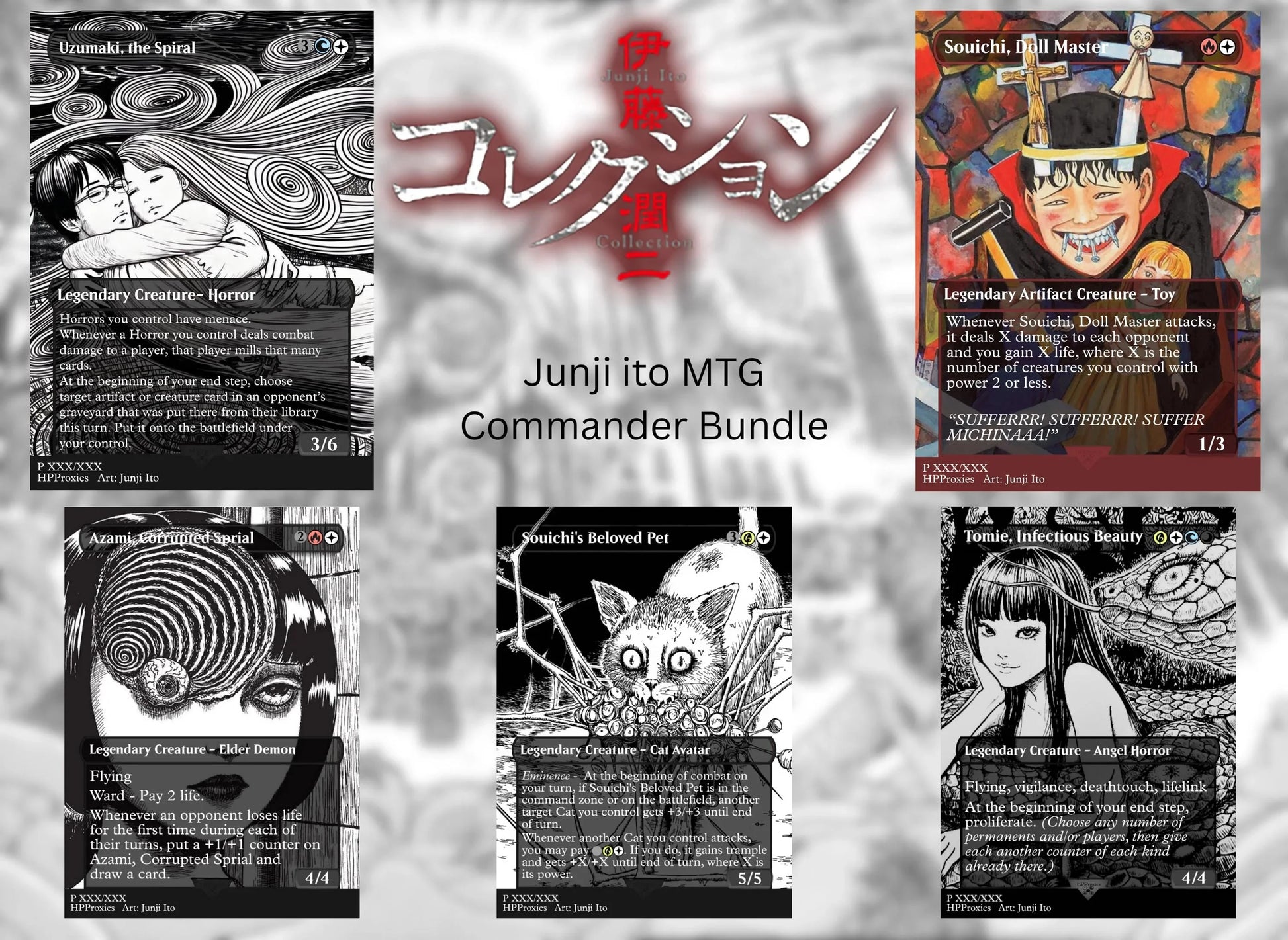 Junji Ito Commander Proxy Bundle: 5 Horror Legendary Creature Pack (Uzumaki, Short Stories, Tomie) - HPProxies